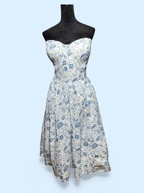 NWT Fashion Nova White Strapless Tea Dress with Blue Floral Print